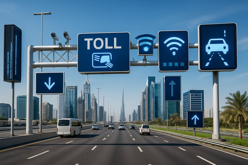 Dubai toll road with modern technology infrastructure Dubai toll road with modern technology infrastructure