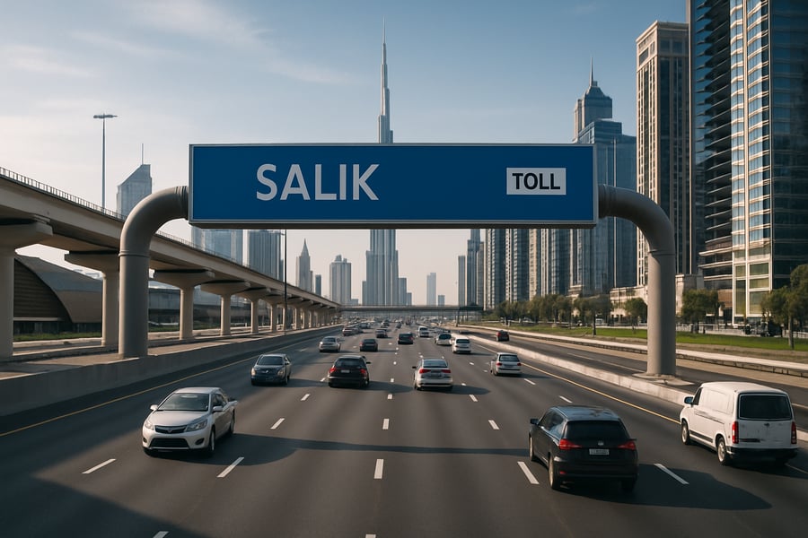 Dubai toll road with smooth traffic flow Dubai toll road with smooth traffic flow
