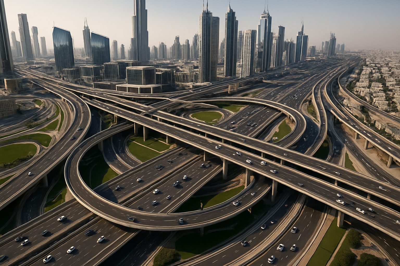 Aerial view of Dubai highways with efficient traffic flow